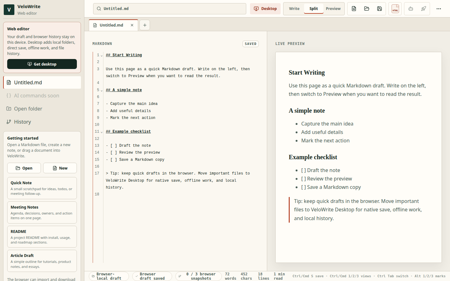 VeloWrite desktop editor